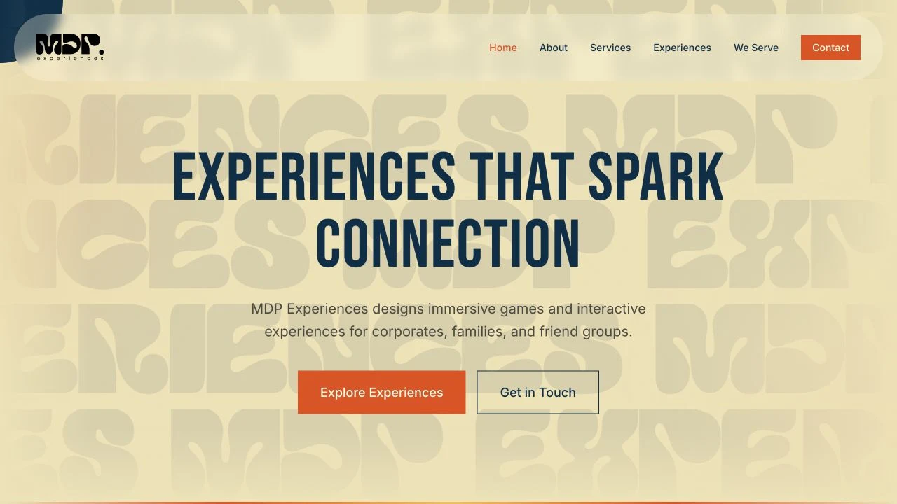 MDP Experiences actual website homepage
