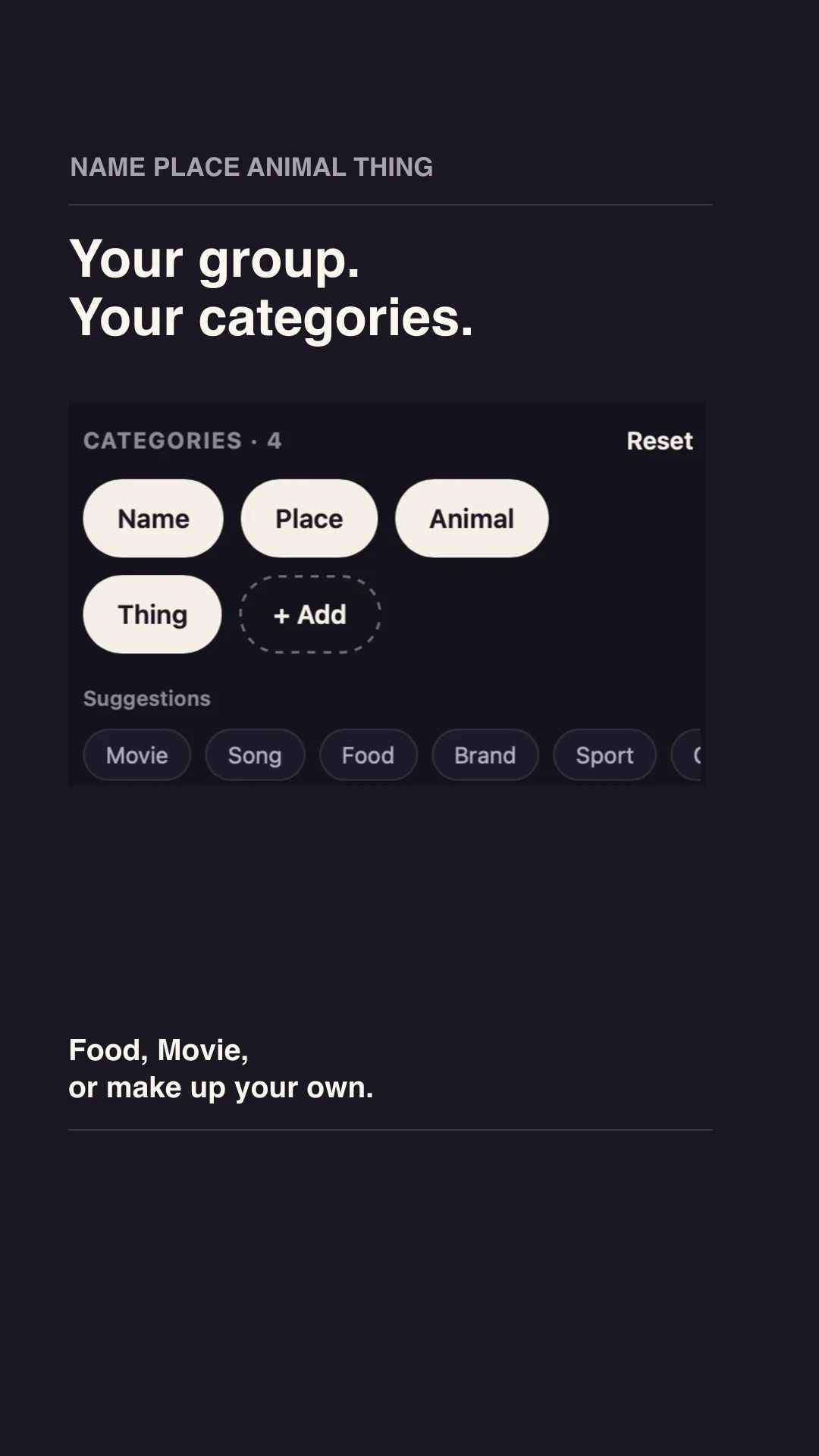 Name Place Animal Thing · Published Reel opening frame.