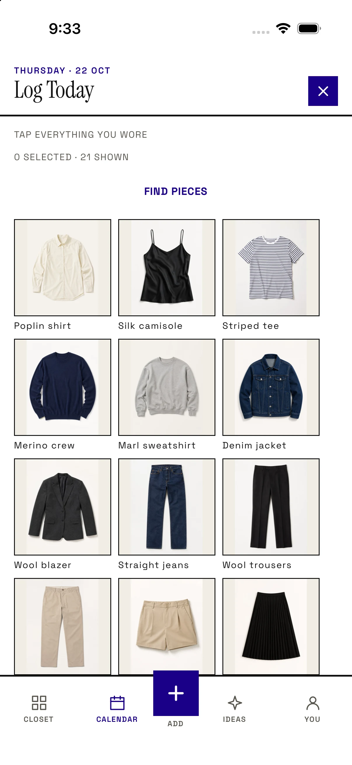 Log an outfit · Sample wardrobe